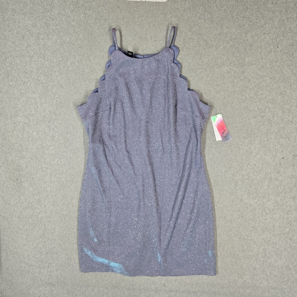 BCX Juniors Dress 15 Purple Mini Sheath Party Cocktail Glitter Scalloped NWT